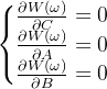 \left\{\begin{matrix} \frac {\partial W(\omega)}{\partial C}=0 \\ \frac{\partial W(\omega)}{\partial A}=0 \\ \frac{\partial W(\omega)}{\partial B}=0 \end{matrix}\right.