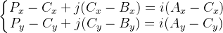 \left\{\begin{matrix} P_x-C_x+j(C_x-B_x)=i(A_x-C_x)\\ P_y-C_y+j(C_y-B_y)=i(A_y-C_y) \end{matrix}\right.