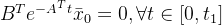 B^T e^{-A^T t} \bar{x}_0=0, \forall t \in\left[0, t_1\right]