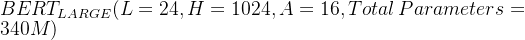 BERT_{LARGE}(L=24,H=1024,A=16,Total\, Parameters=340M)