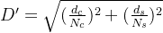 D'=\sqrt{(\frac{d_c}{N_c})^2+(\frac{d_s}{N_s})^2}
