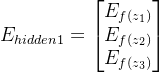 E_{hidden1}=\begin{bmatrix} E_{f(z_1)}\\ E_{f(z_2)} \\ E_{f(z_3)} \end{bmatrix}