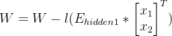 W=W-l(E_{hidden1}*\begin{bmatrix} x_1\\x_2 \end{bmatrix}^T )