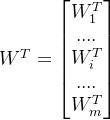 W^T=\begin{bmatrix} W_1^T\\ .... \\ W_i^T\\ ....\\ W_m^T\end{bmatrix}