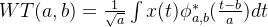 WT(a,b)=\frac{1}{\sqrt{a}}\int x(t)\phi^*_{a,b}(\frac{t-b}{a})dt