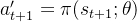 a{}'_{t+1}=\pi (s_{t+1};\mathbf{\theta })