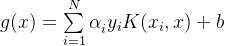g(x) = \sum\limits_{i = 1}^N {\alpha _i^{}{y_i}K({x_i},x)} + {b^{}}