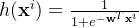 h(\mathbf{x}^{i})=\frac{1}{1+e^{-\textbf{w}^{T}\textbf{x}^{i}}}